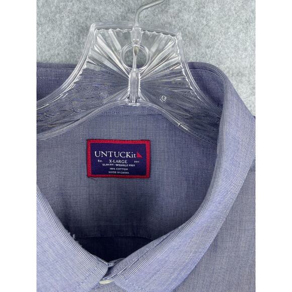 UNTUCKit Shirt Mens XL Blue Checks Button Up Wrinkle Free Denim Work - Picture 4 of 10